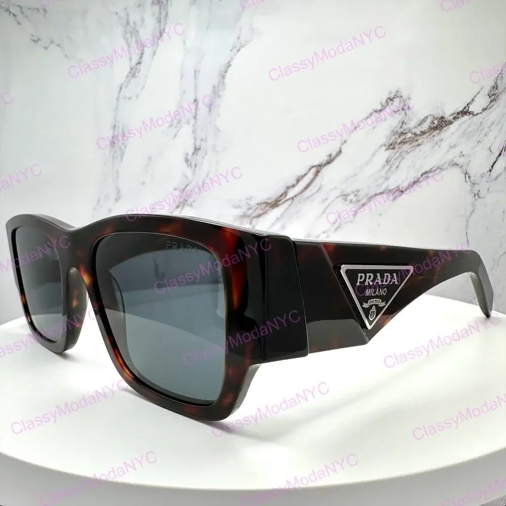 New PRADA Sunglasses Brown Root Tortoise Square Men's Plaque Logo
